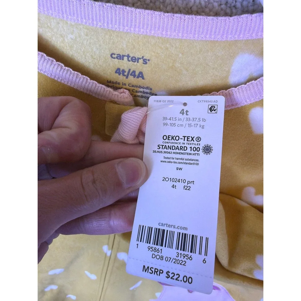 Carter's Footed Pajamas Toddler 4T Yellow Heart Polar Bear Fleece Sleepwear NEW